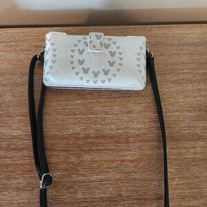 Disney Parks White and Grey crossbody bag/wallet with Mickey Mouse hearts